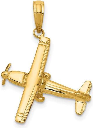 Diamond2Deal 14k Yellow Gold 3-D High-Wing Airplane Pendant