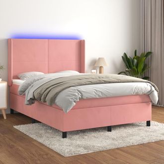 vidaXL Vidaxl - Cama Box Spring Colch&oacute;n Y Led Terciopelo Rosa 140x200 Cm
