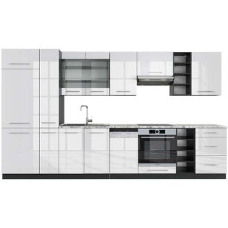 Vicco Cucina componibile Fame-Line, Bianco lucido/antracite, 355 cm, pl Marmo