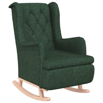 vidaXL Sill&oacute;n Con Patas Mecedoras Madera De Caucho Tela Verde Oscuro Vidaxl