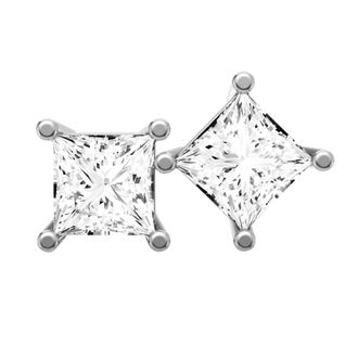 Diamond2Deal 14K White Gold 0.25 Ct Lab Grown Princess Cut Diamond Solitaire Stud Earrings Color- E-F, Clarity- VS1