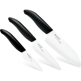 Kyocera Set coltelli in ceramica lama spelucchino 7,5 cm, lama universale 11 cm, lama Santoku 14 cm, lama in ceramica zirconia, levigata a mano