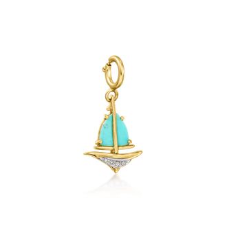 Ross-Simons Turquoise Sailboat Charm With Diamonds in 18kt Gold Over Sterling