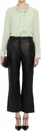 Victoria Beckham Leather Cropped Kick Trouser In Black