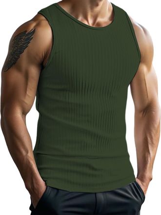 Generic Mens Cotton Tank Top Undershirt Slim Fit Basic Summer Lightweight Casual Stretchy Sleeveless Undershirts Breathable Comfy Soft Bodybuilding Muscle Tan