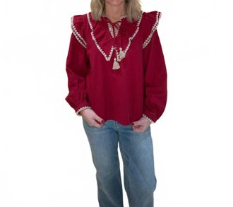 Merci Elara Ruffled Balloon Sleeve Top In Raspberry
