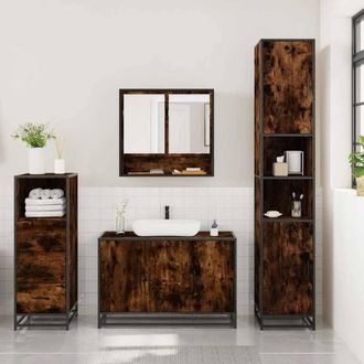 Berkfield Home Durable 3 Piece Bathroom Furniture Set Smoked Oak Engineered Wood in Brown