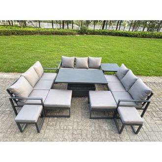 Fimous Fimous Aluminum Outdoor Patio Furniture Set Modern Patio Conversation Sets with Adjustable Rising Lifting Dining Table 4 Footstool Side Table Dark