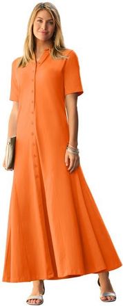 Jessica London Stretch Cotton Button Front Maxi Dress in Orange Twist at Nordstrom, Size 28