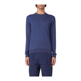 Paolo Pecora Round-neck Knitwear, male, Blue, L, Merino Wool Crew Neck Jumper