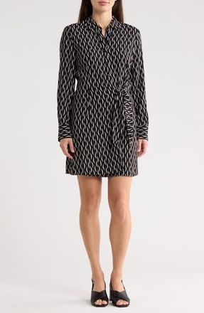 Nordstrom Rack Long Sleeve Wrap Minidress in Black- Ivory Moon Geo at Nordstrom Rack, Size X-Small