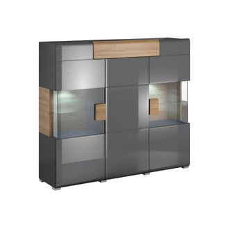 Petits Meubles Aparador 3 puertas y 1 caj&oacute;n con LED estratificado Gris marr&oacute;n