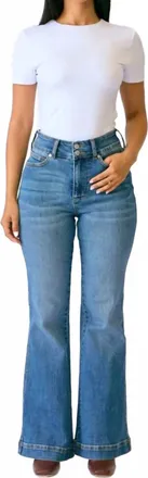 Judy Blue High Waist Petite Tummy Control Flare Jeans In Medium Stone