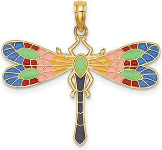 Diamond2Deal 14k Yellow Gold Multi Color Enamel Dragonfly Charm