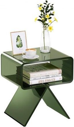 OEM Mesa Auxiliar De Acr&iacute;lico 30 X 39,1 X 43 Cm, Mesita De Noche Con Estante Carga De 10 Kg, Verde Transparente, Mesa De Centro Estable Para Sala De Estar