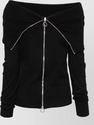 Semicouture fine-knit off-shoulder long-sleeve sweatshirt
