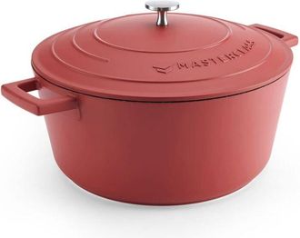 MasterClass MasterClass Pentola grande con coperchio 5 l/28 cm, in alluminio leggero fuso, adatta per induzione, forno e fornelli, colore rosso