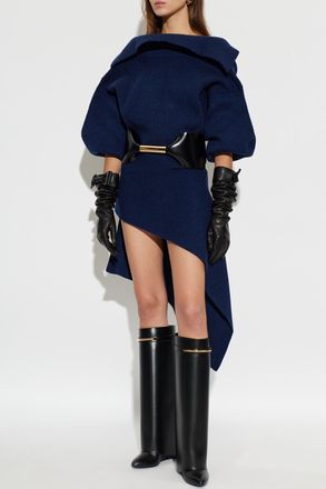 Givenchy Asymmetrical Dress With Collar, Womens, Navy Blue