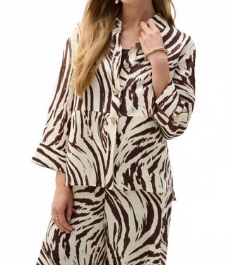 Joseph Ribkoff Animal Print Linen Blouse In Beige/brown