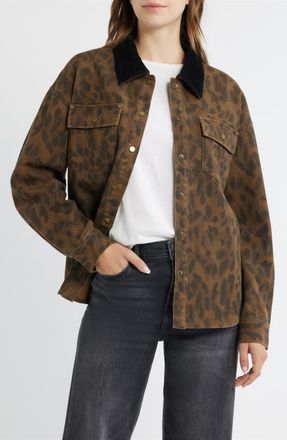 Thread & Supply Leopard Print Cotton Denim Shacket in Brown Leopard at Nordstrom, Size X-Large