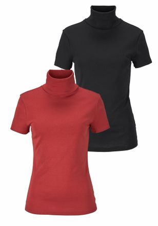 Flashlights Rollkragenshirt FLASHLIGHTS, Damen, Gr. 52/54 (XXL), rot (ziegelrot, schwarz), Rippware, Obermaterial: 100% Baumwolle, unifarben, Basic, eng, abgestep