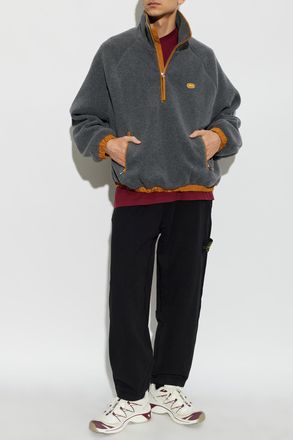 Ami Oversized Fleece Jacket With Logo Patch, Mens, Grey