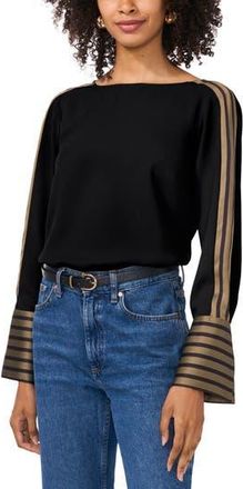 Vince Camuto Stripe Accent Boat Neck Top in Rich Black at Nordstrom Rack, Size Xx-Small