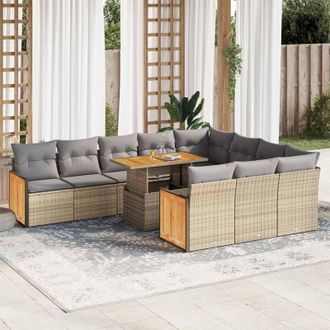 vidaXL Set Sof&aacute;s Jard&iacute;n Y Cojines 11 Pzas Rat&aacute;n Sint&eacute;tico Acacia Beige Vidaxl