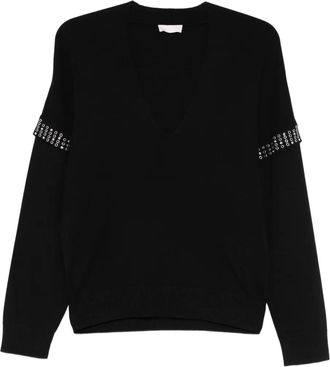 Liu Jo eyelet-embellished V-neck jumper - women - Viscose/Nylon - S - Black