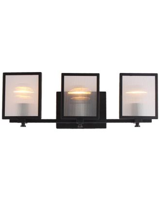 Eglo Eglo Henessy 3 Light Bath/Vanity Light With Black Finish, Clear Reeded Glass Shade & Chrome Socket Holders