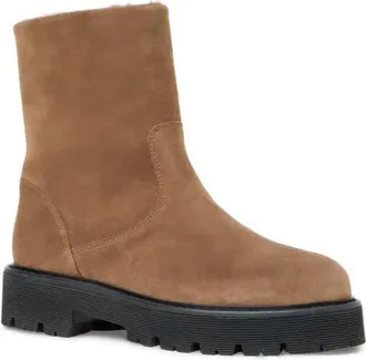 Aquatalia Eloise Genuine Shearling Lined Weatherproof Bootie in Ameretto Suede at Nordstrom, Size 10.5