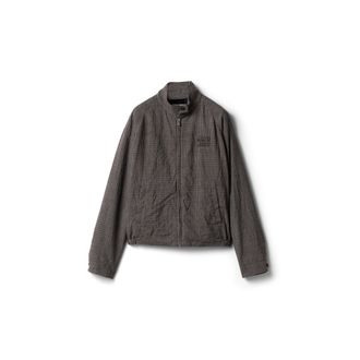 Miu Miu Vichy Wool Blouson Jacket, Woman, Grey/cocoa Brown, Size 42