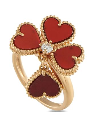 Van Cleef & Arpels 18K rose gold Sweet Alhambra diamond and carnelian ring - women - 18kt Rose Gold/Diamond/Carnelian - One Size - Pink