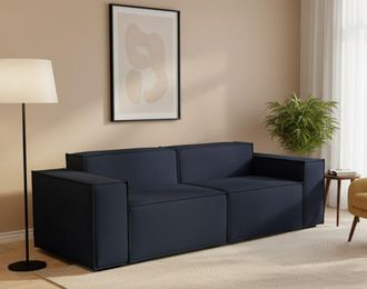 Dmora Sof&aacute; Fijo Dlongh, Sof&aacute; Modular Lineal De 2 Plazas, 100% Made In Italy, Sof&aacute; De Sal&oacute;n Moderno En Tela., Cm 220x95h70, Azul - Dmora