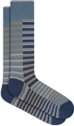 Bugatchi Broken Stripe Mercerized Cotton Blend Dress Socks in Shark at Nordstrom