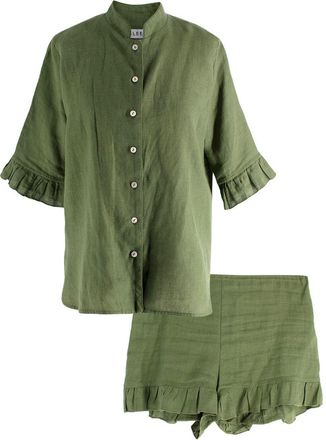 Sleeper Green Frilled Linen Top and Short Set Size XS