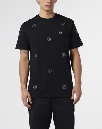Philipp Plein Round Neck T-Shirt Monogram Stones Monogram Men in Black at Nordstrom, Size X-Small