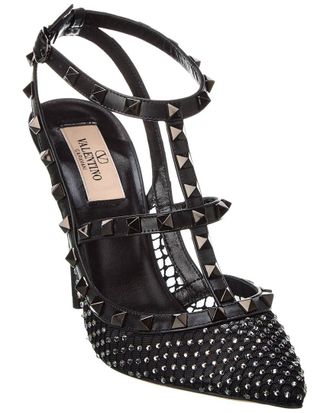 Valentino Rockstud Caged 100 Mesh & Leather Pump