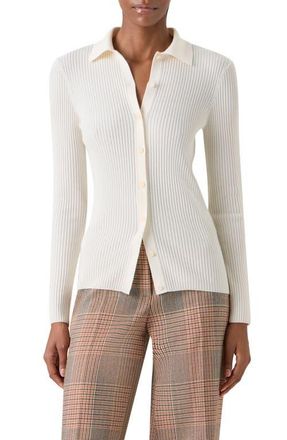 Akris Fitted Merino Wool Rib Cardigan in Cream at Nordstrom, Size 16