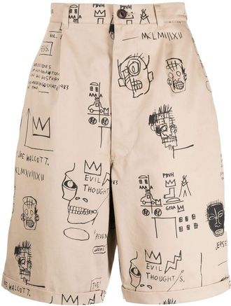 Junya Watanabe Basquiat-style chino shorts - men - Cotton - M - Brown