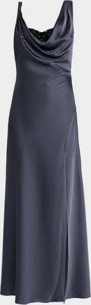 Halston Heritage Trina Beaded Cowl-Neck Draped Gown