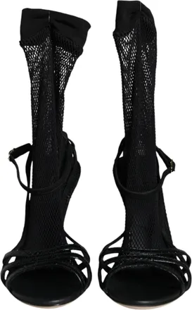 Dolce & Gabbana Womens Mesh Stiletto Black Leather