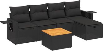 vidaXL Set De Sof&aacute;s De Jard&iacute;n 6 Piezas Y Cojines Rat&aacute;n Sint&eacute;tico Negro Vidaxl