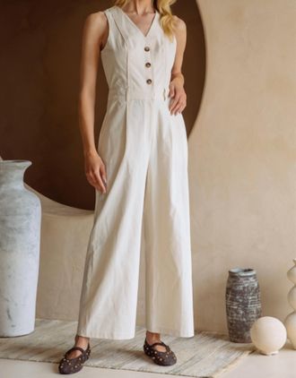 Skies Are Blue Clothing Wilder Wide Leg Jumpsuit In Oatmeal