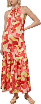 Ming Wang Floral Sleeveless Ruffle Hem Maxi Dress in Flamingo Pink/Red at Nordstrom Rack, Size X-Small