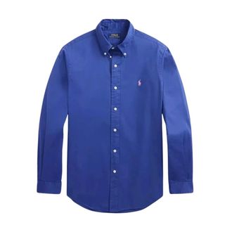 Ralph Lauren Polo Pony Geborduurd Overhemd met Knoopsluiting - Heren - Casual Overhemden - Blauw - L - Katoen - Overhemden