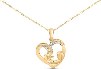 House of Brilliance Gold Vermeil Diamond Accent Mom and Child Heart Pendant Necklace