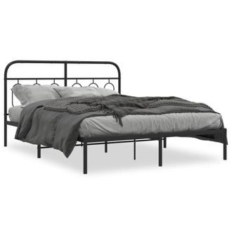 Berkfield Home Metal Bed Frame without Mattress with Headboard Black 140x200cm | Size: 140x200 cm