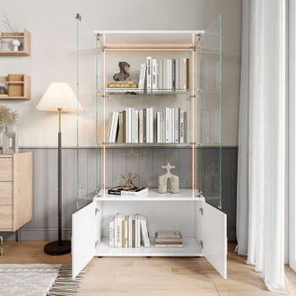 OEM Vitrina De Cristal Con Control Remoto Y Mueble De Almacenamiento - 3 Niveles - Cristal Templado Blanco Moderno Adecuado Para Salones