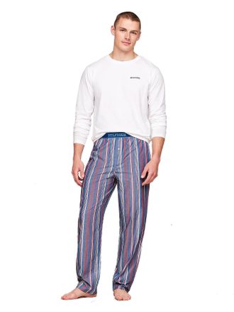 Tommy Hilfiger Mens Long Sleeve Woven PJ/Pyjama Set (White/Monotype Stripes Indigo) S